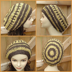 Hemp wool slouchy beanie, dread beret slouch hat, woman man beanie, Bohemian Hippie hat brown curry