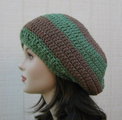 Handmade slouchy hat, smaller dread tam hat, women men slouchy beanie green brown