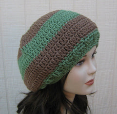 Handmade slouchy hat, smaller dread tam hat, women men slouchy beanie green brown