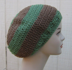 Handmade slouchy hat, smaller dread tam hat, women men slouchy beanie green brown