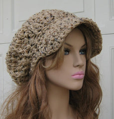 Handmade Newsboy hat, Tan Rustic Tweed Cap, Visor Tam Hat, Slouchy Beanie Billed hat beige