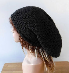Graphite grey slouchy large Tam Dreadlock Hippie Beanie Dread Hat handmade crochet unisex