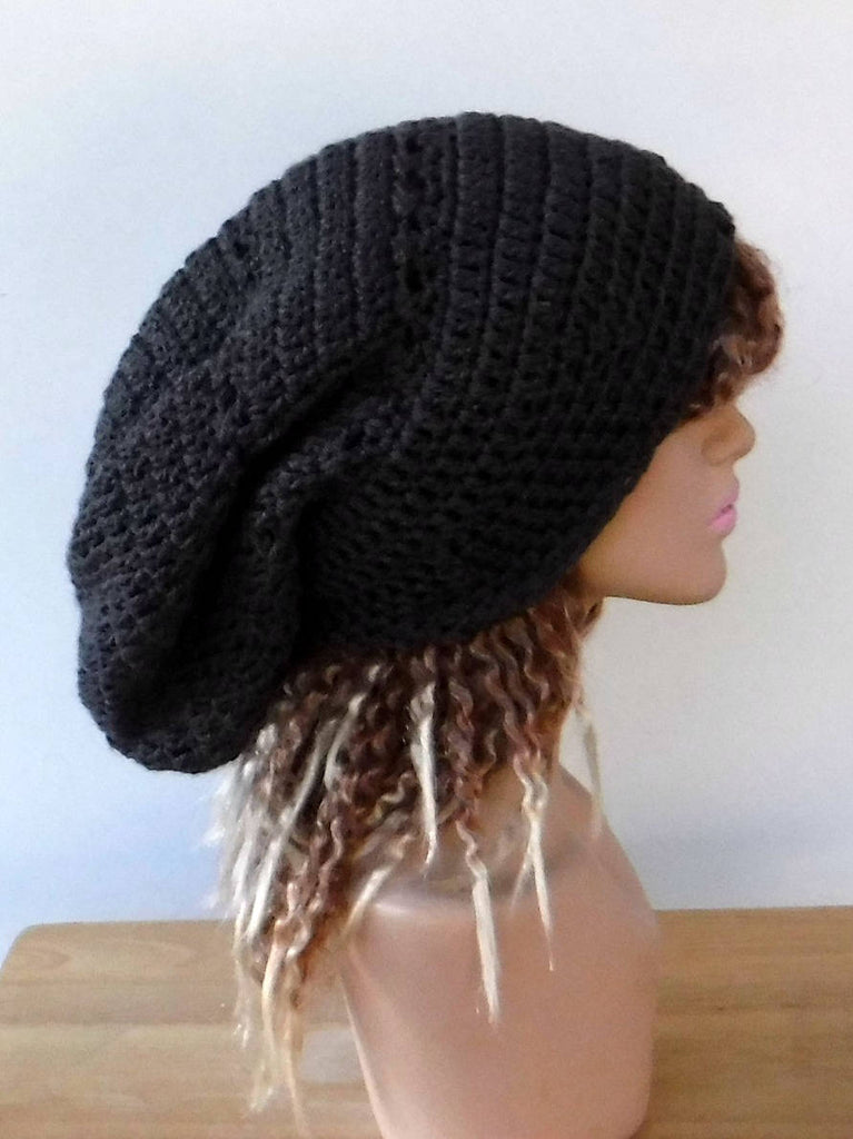 Graphite grey slouchy large Tam Dreadlock Hippie Beanie Dread Hat handmade crochet unisex