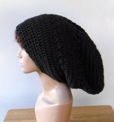 Graphite grey slouchy large Tam Dreadlock Hippie Beanie Dread Hat handmade crochet unisex