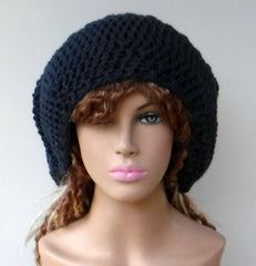 Dark denim blue slouchy large Tam Dreadlock Hippie Beanie Dread Hat handmade crochet unisex