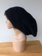 Dark denim blue slouchy large Tam Dreadlock Hippie Beanie Dread Hat handmade crochet unisex