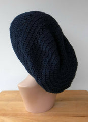 Dark denim blue slouchy large Tam Dreadlock Hippie Beanie Dread Hat handmade crochet unisex