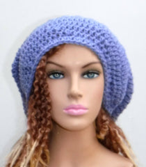 Periwinkle slouchy large Tam Dreadlock Hippie Beanie Dread Hat handmade crochet light purple long beanie