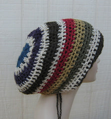Slouchy beanie, Hemp Wool Tam, Hippie hat, Dread Tam, woman slouchy beanie, man slouch hat, hemp beanie, wool hat, striped slouchy hat, tam