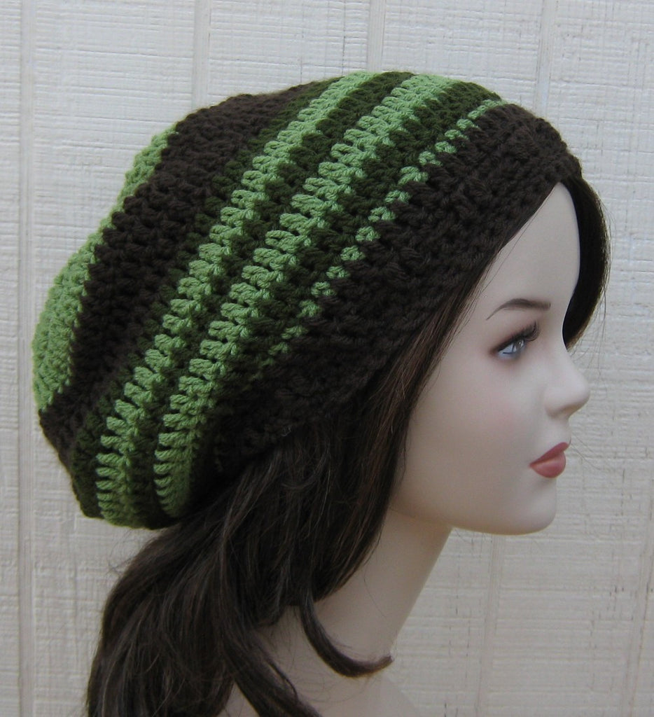 Green Brown Slouchy Beanie smaller Dread Tam Hat, Hippie Slouch Beanie, woman man hat