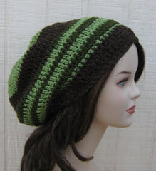 Green Brown Slouchy Beanie smaller Dread Tam Hat, Hippie Slouch Beanie, woman man hat
