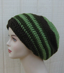 Green Brown Slouchy Beanie smaller Dread Tam Hat, Hippie Slouch Beanie, woman man hat