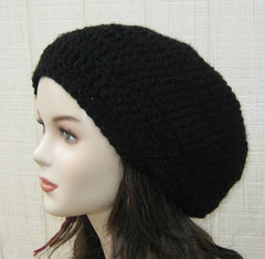 Soft Black Slouchy Beanie, small dread tam, woman slouch hat, warm beanie hat, baggy hat, thick beanie hat