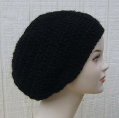 Soft Black Slouchy Beanie, small dread tam, woman slouch hat, warm beanie hat, baggy hat, thick beanie hat