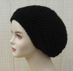Soft Black Slouchy Beanie, small dread tam, woman slouch hat, warm beanie hat, baggy hat, thick beanie hat