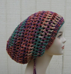 Jazzed Dread Tam Slouchy Beanie, Hippie Bohemian slouch Beanie Hat, Handmade sock tam