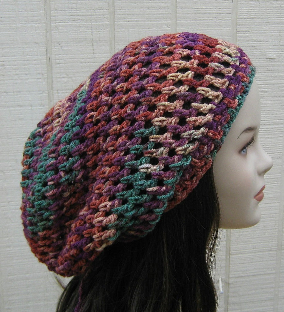 Jazzed Dread Tam Slouchy Beanie, Hippie Bohemian slouch Beanie Hat, Handmade sock tam