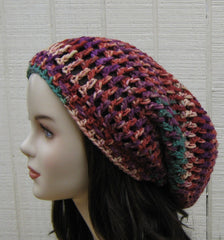 Jazzed Dread Tam Slouchy Beanie, Hippie Bohemian slouch Beanie Hat, Handmade sock tam