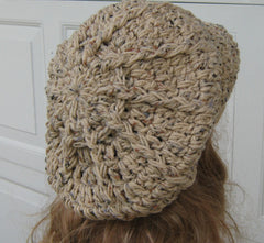 Newsboy hat, Tan Rustic Tweed Cap, Visor Tam Hat, Slouchy Beanie hat, Newsboy Beanie Billed hat, crochet cap