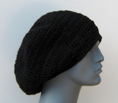 Unisex Black WOOL Tam Hat Hippie Slouchy Beanie dread beret men women