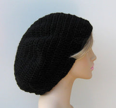 Unisex Black WOOL Tam Hat Hippie Slouchy Beanie dread beret men women