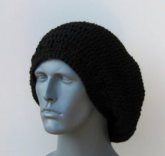 Black WOOL Tam Hat Hippie Slouchy Beanie dread beret men women