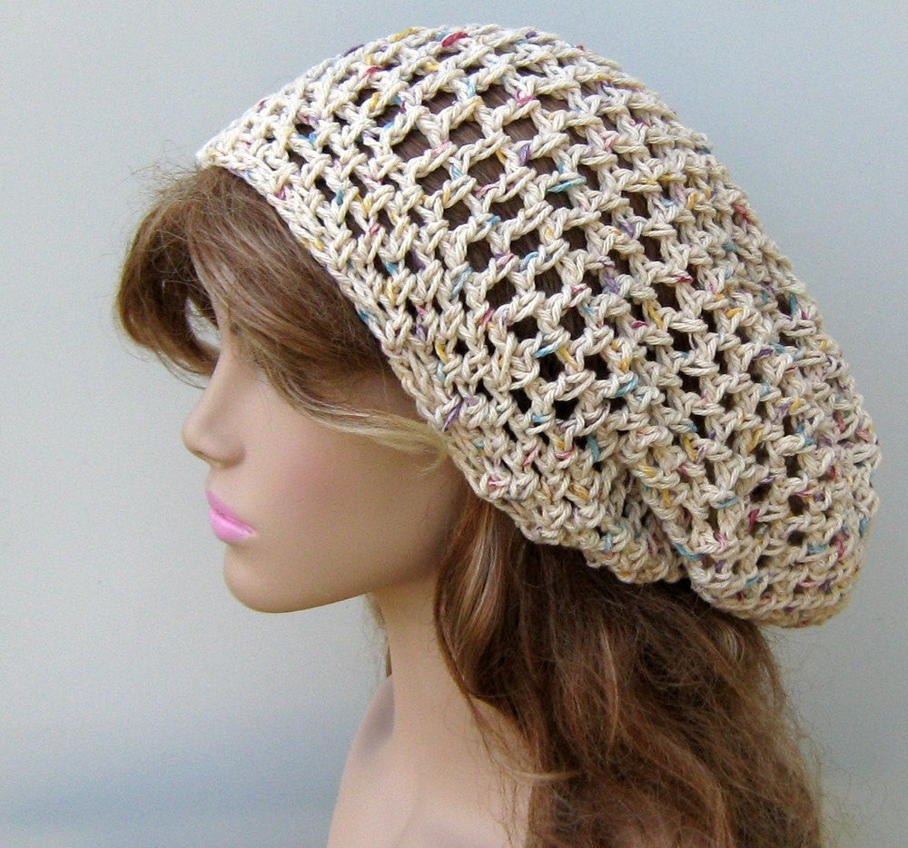 Potpourri Cotton hippie slouchy snood beanie, small dread tam hat, slouch beanie hat