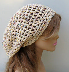 Potpourri Cotton hippie slouchy snood beanie, small dread tam hat, slouch beanie hat