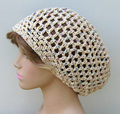 Potpourri Cotton hippie slouchy snood beanie, small dread tam hat, slouch beanie hat