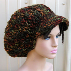 Fall colors Newsboy Cap, Visor Dread Tam Hat, Hippie Slouchy Beanie cap hat, man, woman