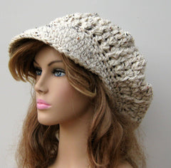 Rustic Visor Tam Hat Hippie Slouchy Newsboy Beanie Billed aran Tweed Cap