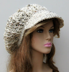 Rustic Visor Tam Hat Hippie Slouchy Newsboy Beanie Billed aran Tweed Cap