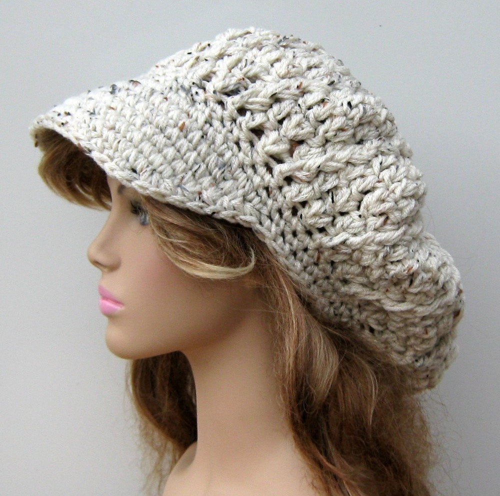 Rustic Visor Tam Hat Hippie Slouchy Newsboy Beanie Billed aran Tweed Cap