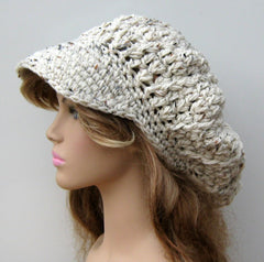 Rustic Visor Tam Hat Hippie Slouchy Newsboy Beanie Billed aran Tweed Cap