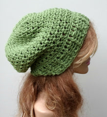 Lettuce green Baggy Hipster Hat Slouchy Hippie Beanie Handmade Crochet