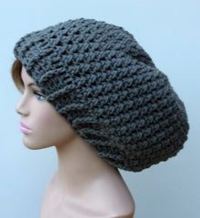 Pewter Gray Baggy Hipster Hat smaller Dread Tam Slouchy Beanie Handmade Crochet grey women men