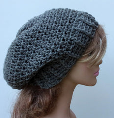 Pewter Gray Baggy Hipster Hat smaller Dread Tam Slouchy Beanie Handmade Crochet grey women men