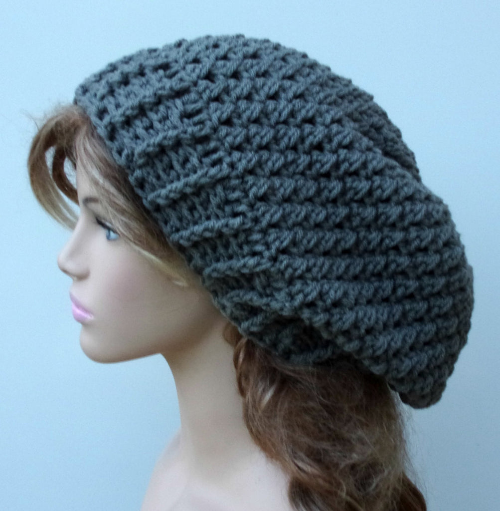Pewter Gray Baggy Hipster Hat smaller Dread Tam Slouchy Beanie Handmade Crochet grey women men