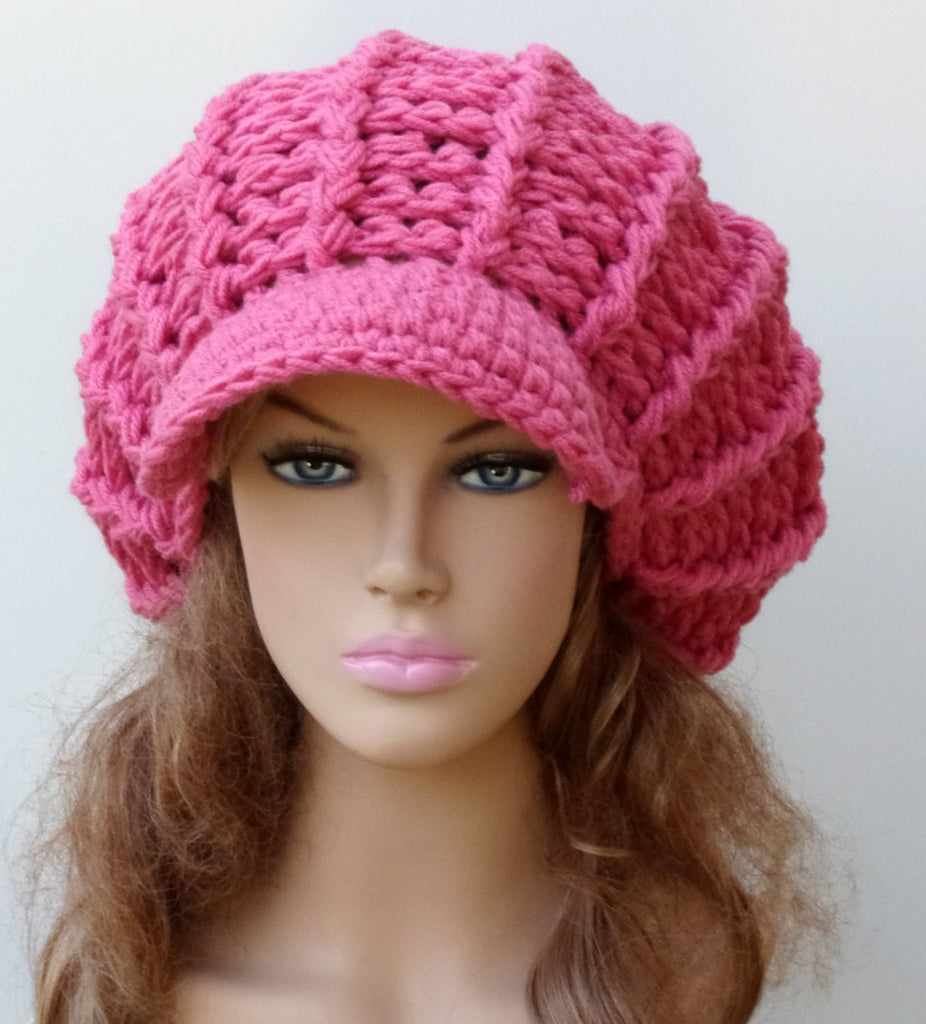 Pink Visor Cap, Newsboy Cap, Slouchy Beanie hat, woman hat, teen beanie, billed beanie, visor beanie