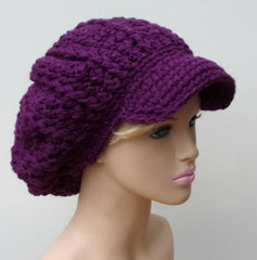 Dark Orchid Slouchy Newsboy Visor Dread Tam Hipster brimmed beanie Hat purple