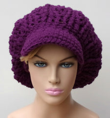 Dark Orchid Slouchy Newsboy Visor Dread Tam Hipster brimmed beanie Hat purple