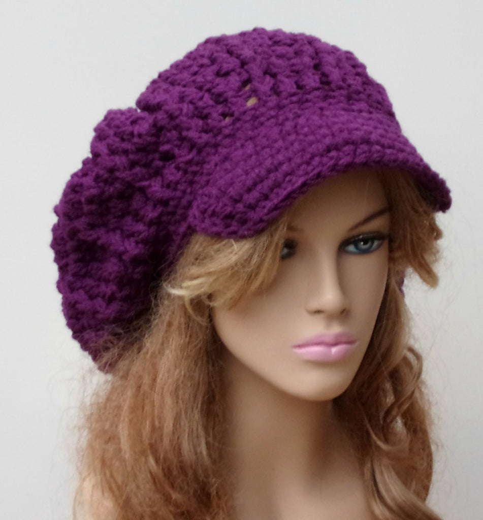 Dark Orchid Slouchy Newsboy Visor Dread Tam Hipster brimmed beanie Hat purple