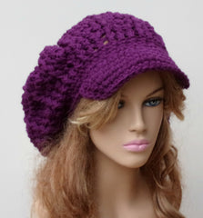 Dark Orchid Slouchy Newsboy Visor Dread Tam Hipster brimmed beanie Hat purple