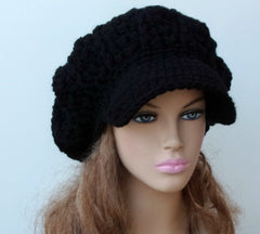 Black Newsboy cap for women or men Visor Hat Slouchy Newsboy Beanie Billed