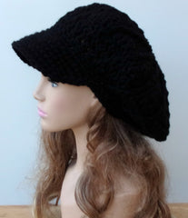 Black Newsboy cap for women or men Visor Hat Slouchy Newsboy Beanie Billed