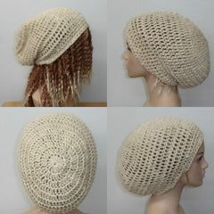 Hemp Wool natural cream slouchy beanie dreadlock hippie tam hat