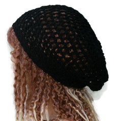 Hemp cotton beanie, black slouchy hat, very small Hippie Dread Tam, Snood hat, crochet summer beanie, woman black hat, man slouch hat, vegan