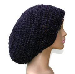 Hemp Wool Dark purple slouchy beanie dreadlock hippie tam hat