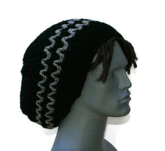 Black gray slouchy beanie, small dread tam hat, slouch beanie, smaller dreadlocks hat, black vegan man hat, woman beanie