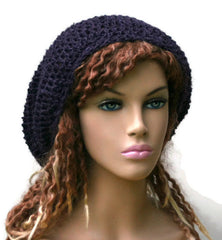Hemp Wool Dark purple slouchy beanie dreadlock hippie tam hat
